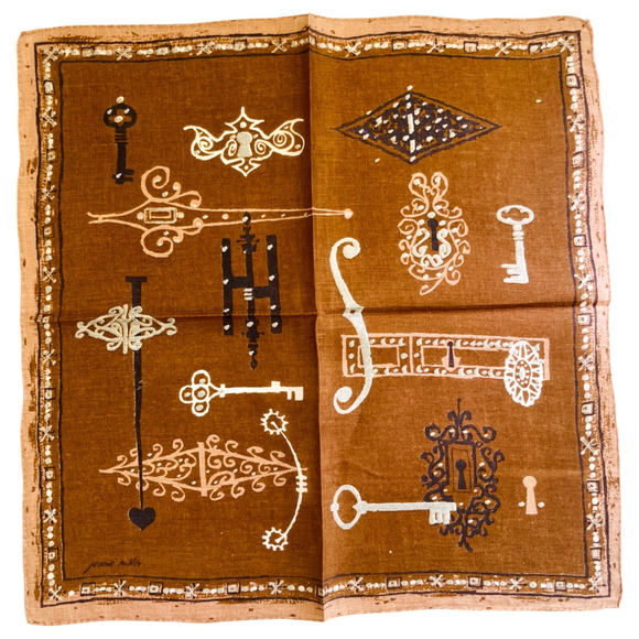 Jeanne Miller Handkerchief Vintage Skeleton Keys Lock Doorknob Hinges Victorian - Picture 1 of 8